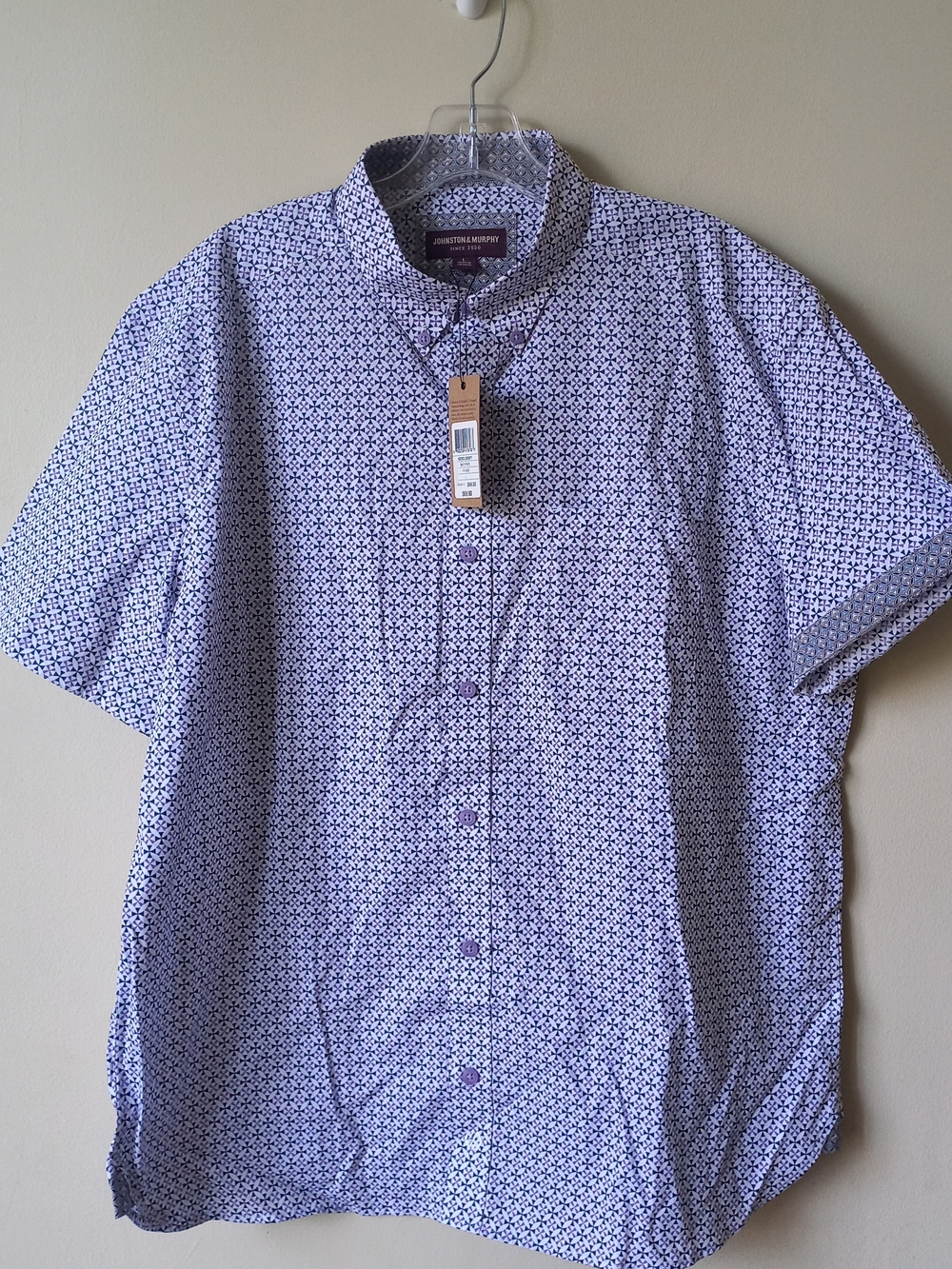Johnston & Murphy Lavender and Navy Geometric Short-Sleeve Button-Up